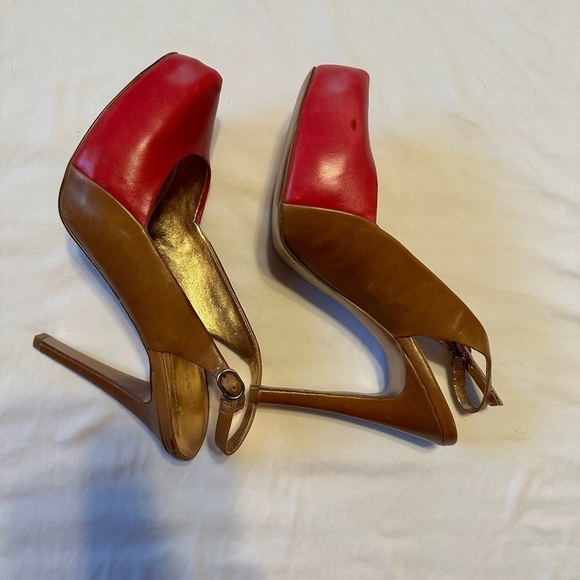 BCBGeneration Heels Slingback Leather Upper Red & Brown 5” Platform Size 8.5 - Picture 3 of 10